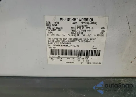 2019 Ford Explorer Police Interceptor z USA, uszkodzony, nr VIN 1FM5K8AR3KGA12788